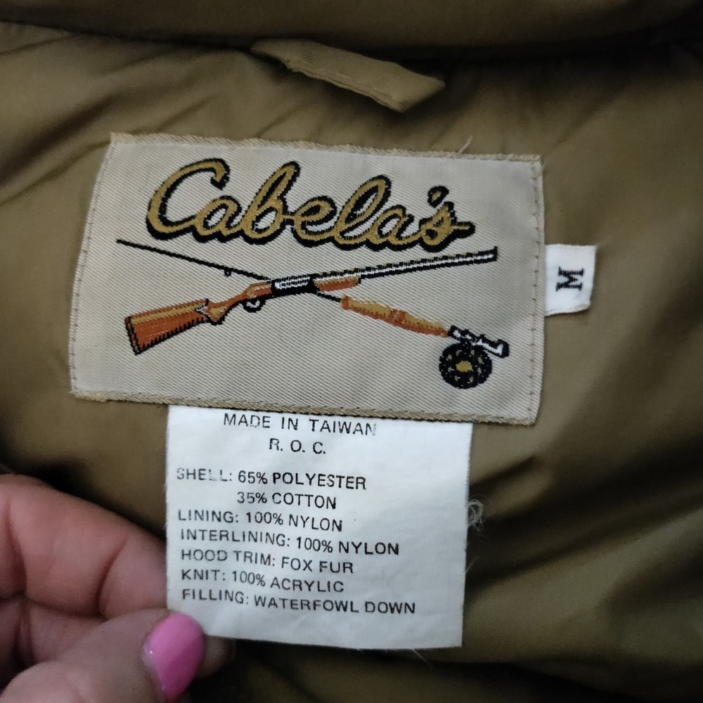 Vintage Cabela's Down Parka Jacket Mens Medium Fox Fur Trim Hood - Picture 3 of 7